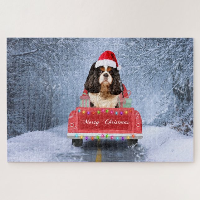 Cavalier King Charles Spaniel Dog Snow christmas Jigsaw Puzzle (Horizontal)