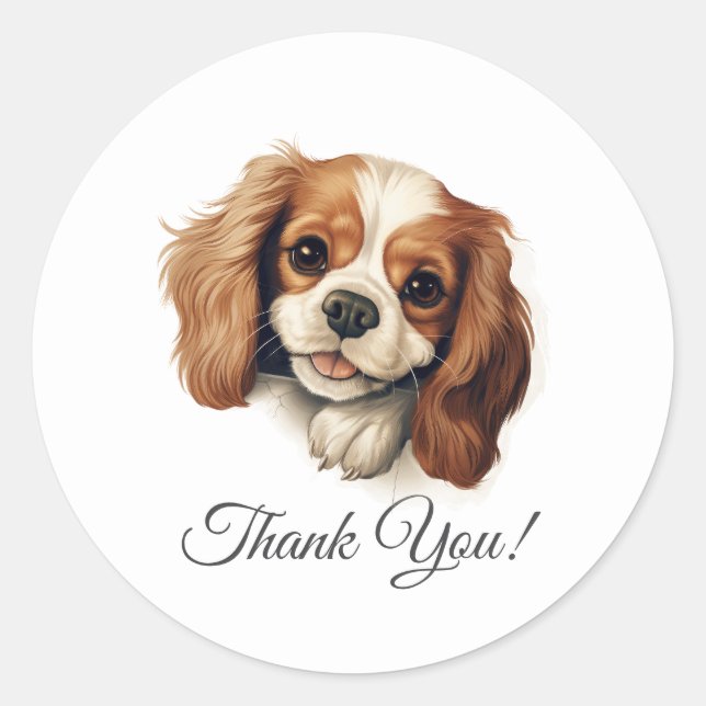 Cavalier King Charles Spaniel Dog Thank You Classic Round Sticker (Front)