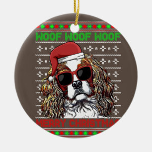 Cavalier King Charles Spaniel Dog Woof Merry Chris Ceramic Ornament