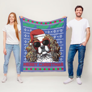 Cavalier King Charles Spaniel Dog Woof Merry Chris Fleece Blanket
