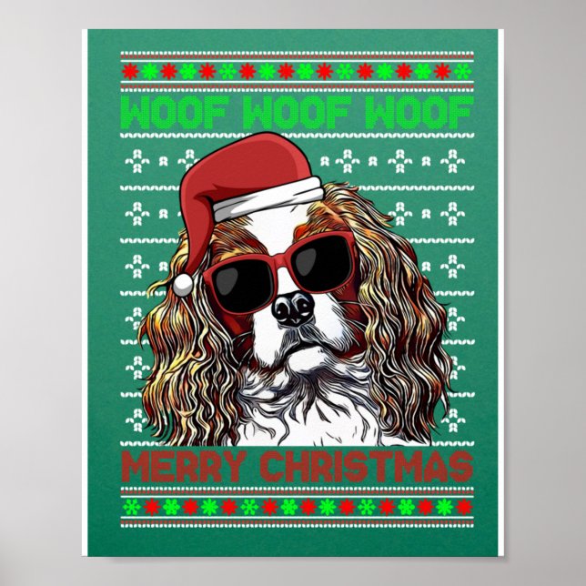 Cavalier King Charles Spaniel Dog Woof Merry Chris Poster (Front)