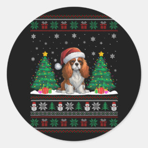 Cavalier King Charles Spaniel Dog Xmas Tree Lights Classic Round Sticker