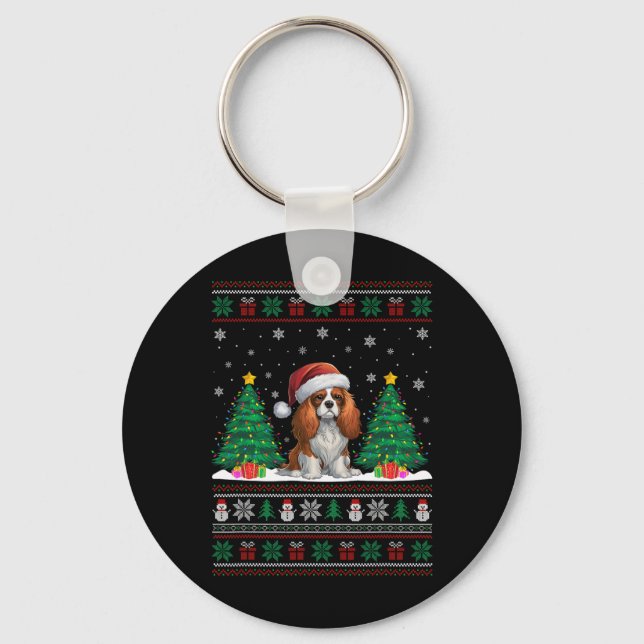 Cavalier King Charles Spaniel Dog Xmas Tree Lights Key Ring (Front)