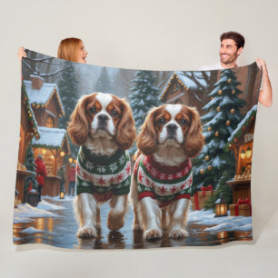Cavalier King Charles Spaniel Dogs Christmas Snow  Fleece Blanket