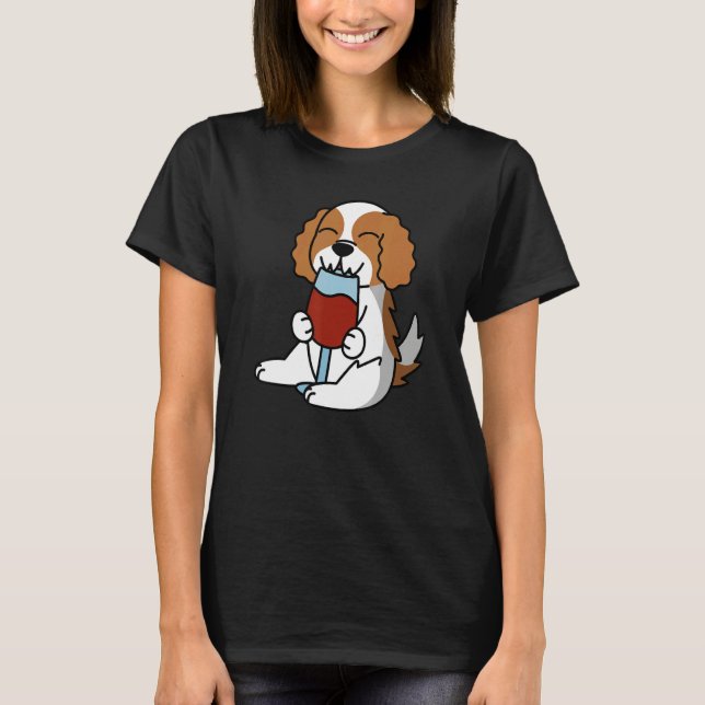 Cavalier King Charles Spaniel Drinking Wine Dog T-Shirt (Front)