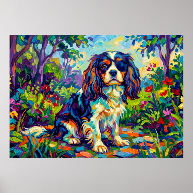 Cavalier King Charles Spaniel Fauvist Garden Poste Poster (Front)
