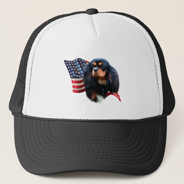 Cavalier King Charles Spaniel Flag Trucker Hat (Front)