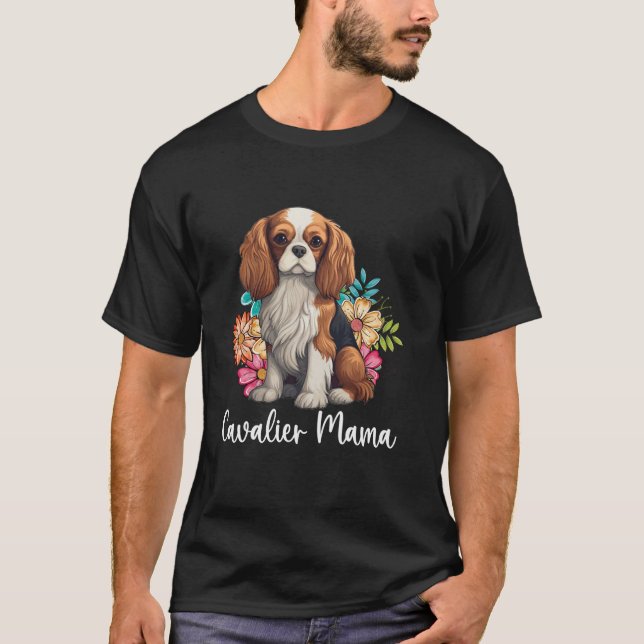 Cavalier King Charles Spaniel Floral Flower Dog Mo T-Shirt (Front)