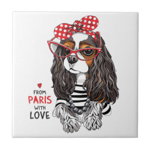Cavalier King Charles Spaniel From Paris With Love Ceramic Tile