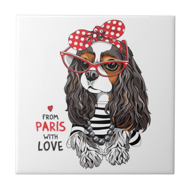 Cavalier King Charles Spaniel From Paris With Love Ceramic Tile (Front)