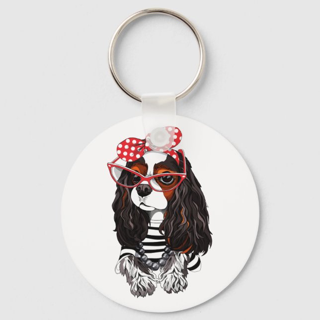 Cavalier King Charles Spaniel From Paris With Love Key Ring (Front)