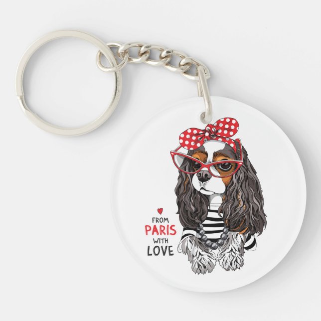 Cavalier King Charles Spaniel From Paris With Love Key Ring (Front)
