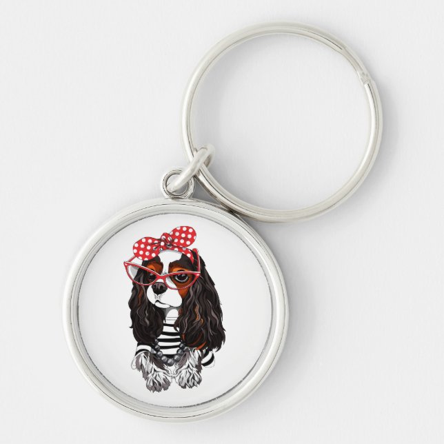 Cavalier King Charles Spaniel From Paris With Love Key Ring (Front)