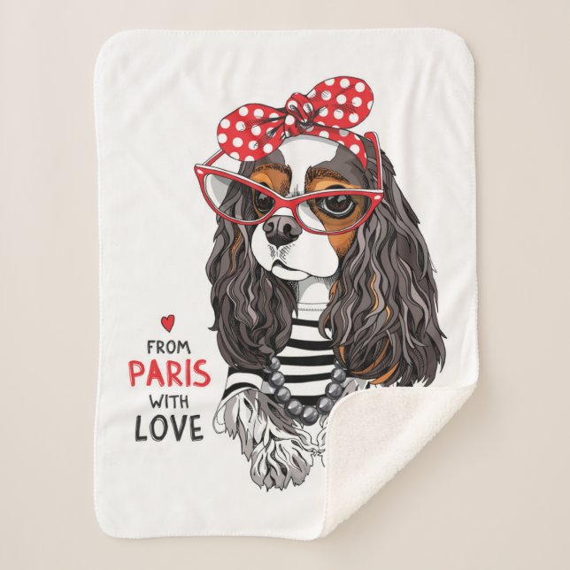 Cavalier King Charles Spaniel From Paris With Love Sherpa Blanket (Front)