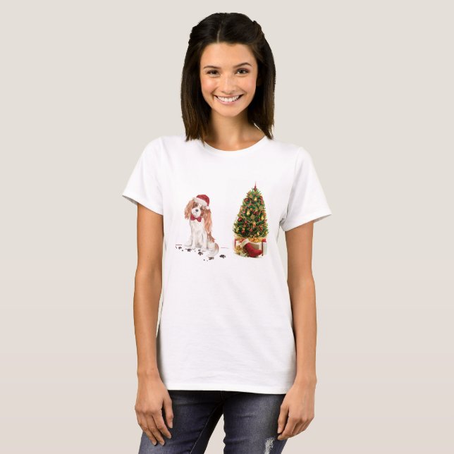 Cavalier King Charles Spaniel Funny Christmas Dog T-Shirt (Front Full)