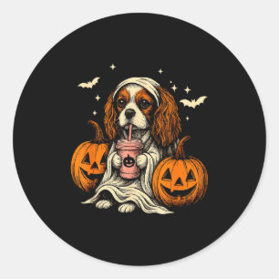 Cavalier King Charles Spaniel Ghost Halloween Cava Classic Round Sticker