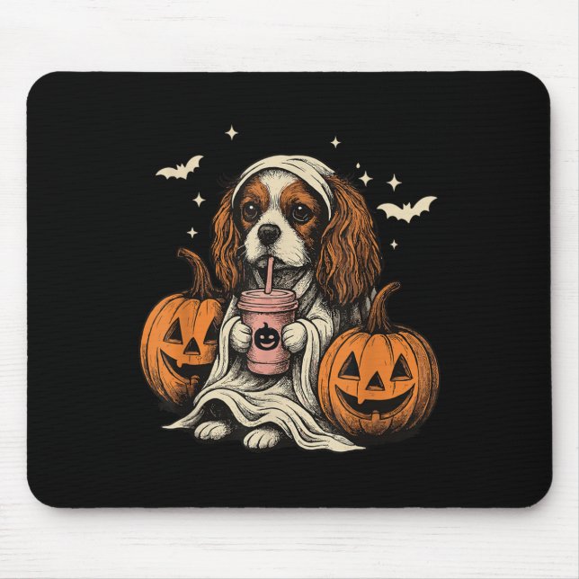 Cavalier King Charles Spaniel Ghost Halloween Cava Mouse Pad (Front)