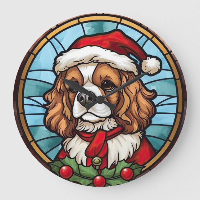 Cavalier King Charles Spaniel Glass Christmas Large Clock (Front)