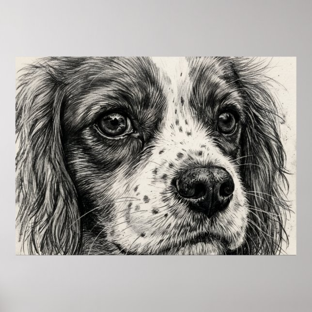 Cavalier King Charles Spaniel Graphite Pencil Post Poster (Front)