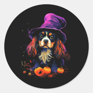 Cavalier King Charles Spaniel Halloween Dog Walk Classic Round Sticker