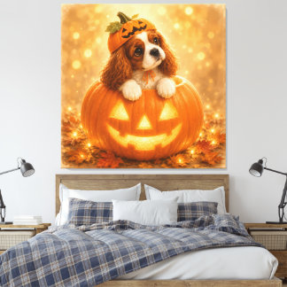 Cavalier King Charles Spaniel Halloween Pumpkin –  Canvas Print