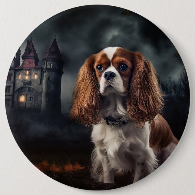 Cavalier King Charles Spaniel Halloween Scary 6 Cm Round Badge (Front)