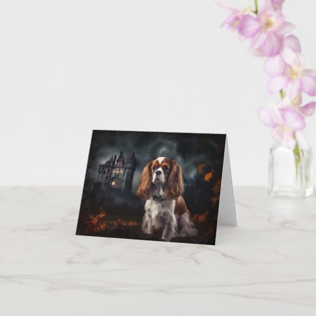 Cavalier King Charles Spaniel Halloween Scary Card (Orchid)
