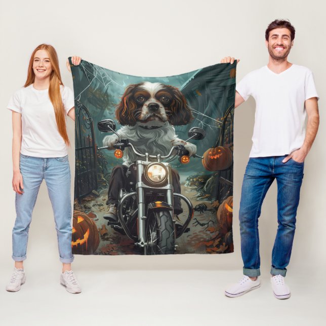 Cavalier King Charles Spaniel Halloween Scary Fleece Blanket (In Situ)