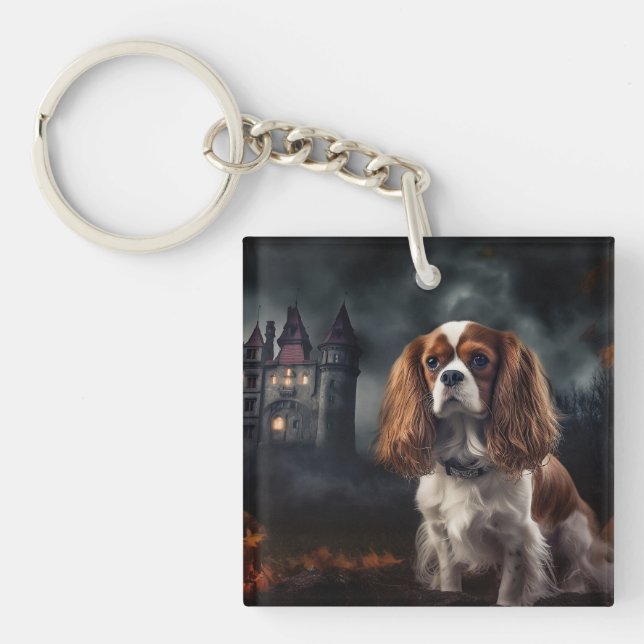 Cavalier King Charles Spaniel Halloween Scary Key Ring (Front)