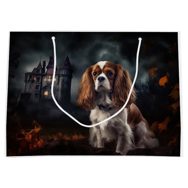 Cavalier King Charles Spaniel Halloween Scary Large Gift Bag (Front)