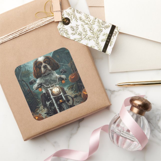 Cavalier King Charles Spaniel Halloween Scary Square Sticker (Gifting)
