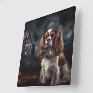 Cavalier King Charles Spaniel Halloween Scary Square Wall Clock