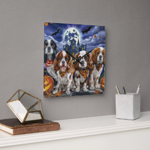 Cavalier King Charles Spaniel Halloween Spooky Square Wall Clock