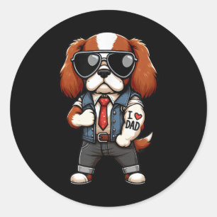 Cavalier King Charles Spaniel I Love Dad Funny Dog Classic Round Sticker