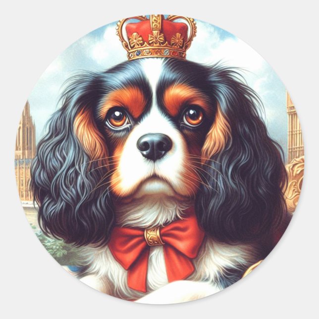 Cavalier King Charles Spaniel Illustration Classic Round Sticker (Front)
