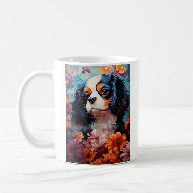 Cavalier King Charles Spaniel in flowers Coffee Mug (Left)