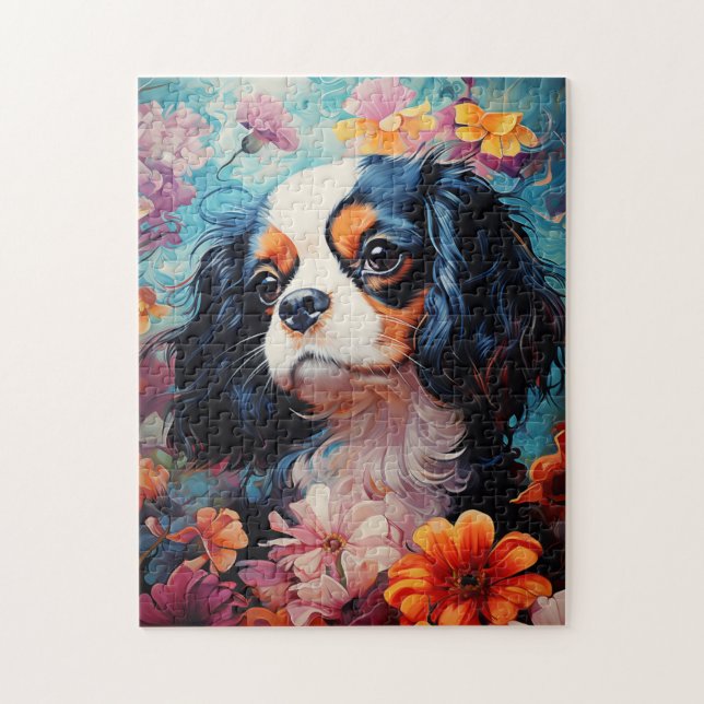 Cavalier King Charles Spaniel in flowers Jigsaw Puzzle (Vertical)