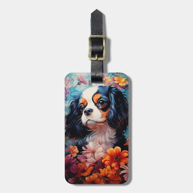 Cavalier King Charles Spaniel in flowers Luggage Tag (Front Vertical)