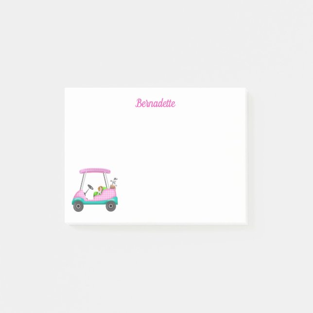 Cavalier King Charles Spaniel In Pink Golf Cart  Post-it Notes (Front)