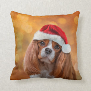 Cavalier King Charles Spaniel in red hat of Santa Cushion