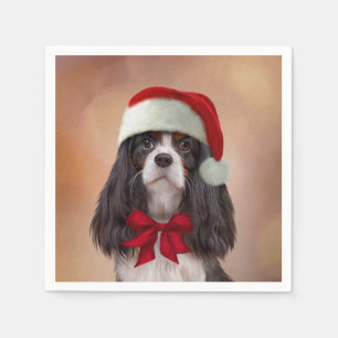 Cavalier King Charles Spaniel in red hat of Santa Napkin