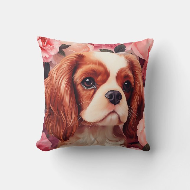Cavalier King Charles Spaniel in Roses Cushion (Front)