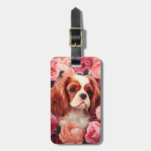 Cavalier King Charles Spaniel in Roses Luggage Tag