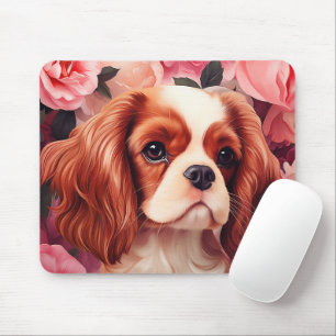 Cavalier King Charles Spaniel in Roses Mouse Pad