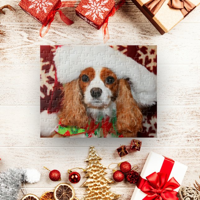 Cavalier King Charles Spaniel In Santa Hat  Jigsaw Puzzle (Creator Uploaded)