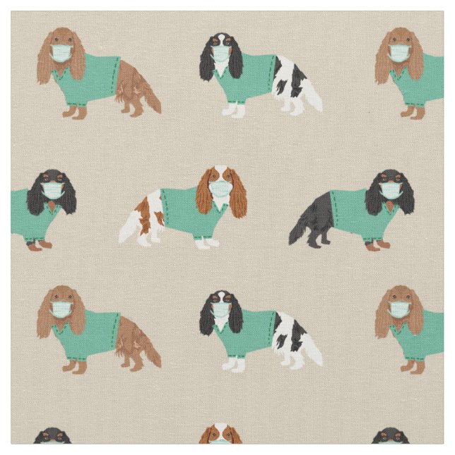 Cavalier King Charles Spaniel in scrubs tan Fabric (Close Up)