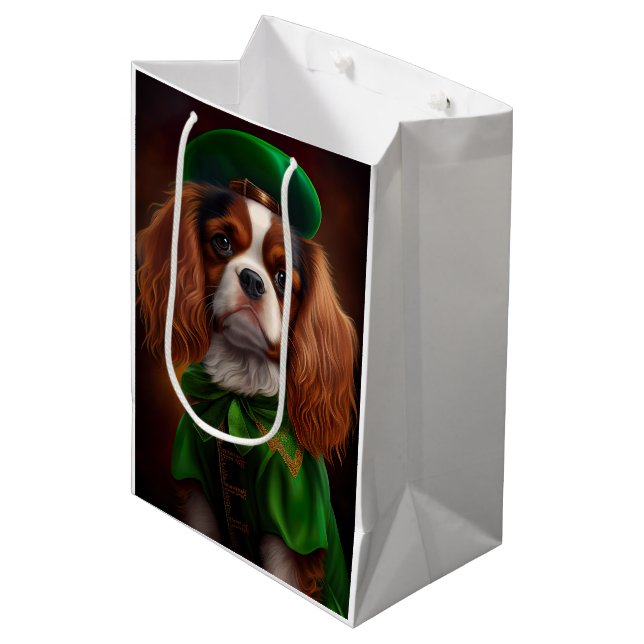 Cavalier King Charles Spaniel in St. Patrick's Day Medium Gift Bag (Front Angled)