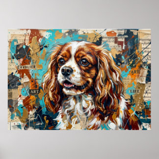 Cavalier King Charles Spaniel Mixed Media Collage Poster