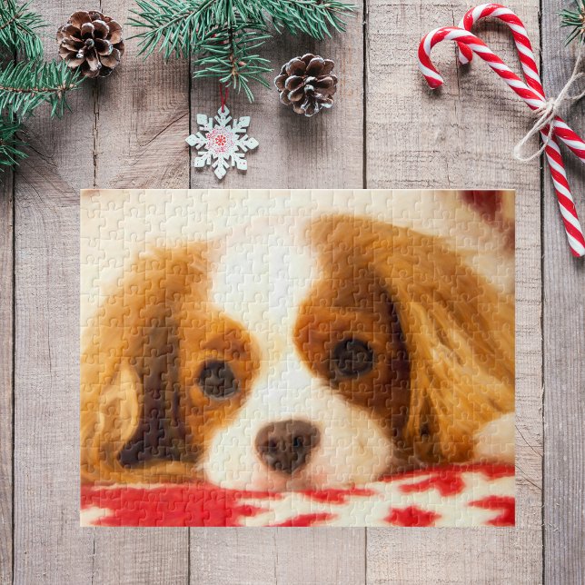 Cavalier King Charles Spaniel On Snowflake Blanket Jigsaw Puzzle (Creator Uploaded)