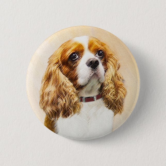 Cavalier King Charles Spaniel Original Painting 6 Cm Round Badge (Front)